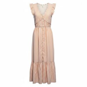 Anthropologie The Peregrine Midi Dress Small Tan White Stripe Cottagecore Boho